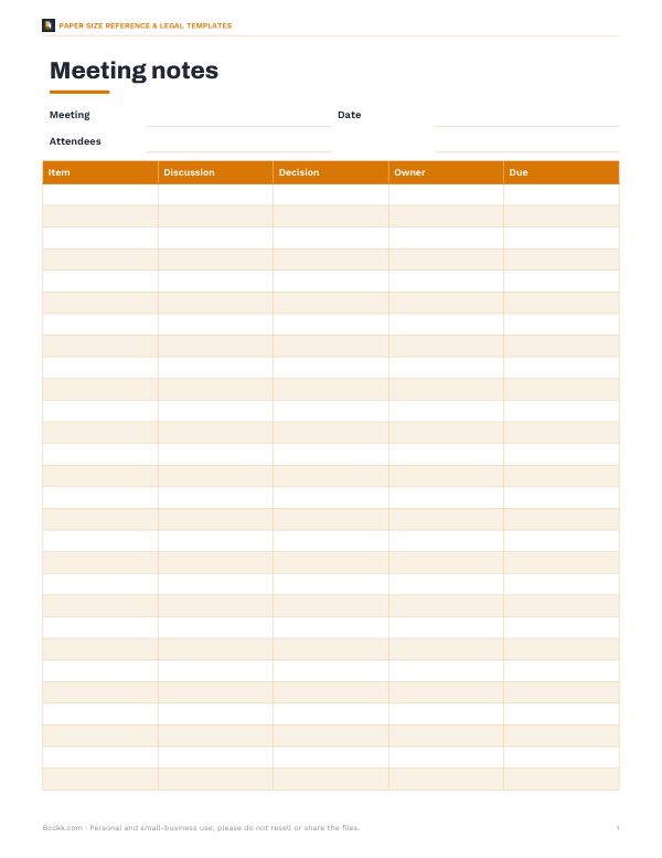 Preview of Printable Legal-Size Notes Template
